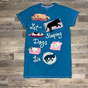 Little Blue House Teal Sleeping Dog Graphic Night Shirt Short Sleeve H16